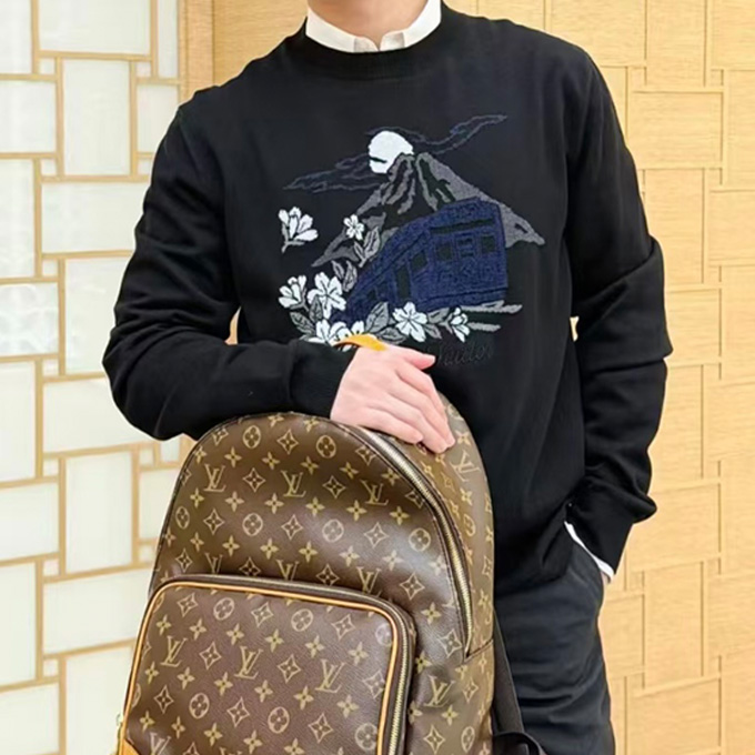 lv louis vuitton knitted print crew neck pullover long sleeve sweatshirt